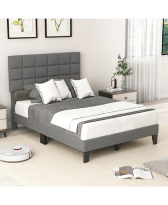 Modern Linen Bed Frame with Adjustable Headboard