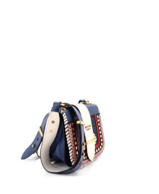 Small Cahier Crossbody Bag Embellished Denim and Leather