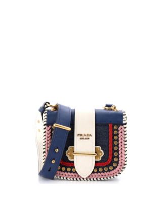 Small Cahier Crossbody Bag Embellished Denim and Leather