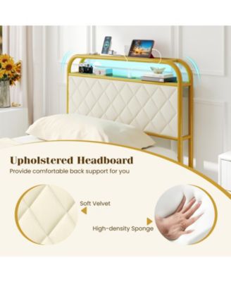 Twin Size Bed Frame with LED Lights and Charging Station