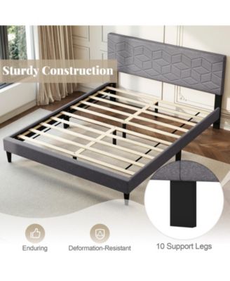 Queen Size Bed Frame Modern Platform Bed with Linen Fabric Upholstered Headboard