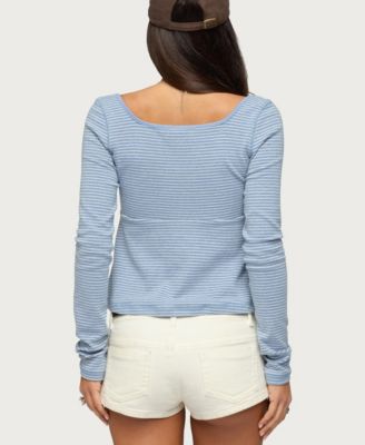 Women's Sare Striped Babydoll Henley Top