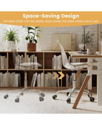 Armless Rolling Office Chair with Swivel Seat and PU Leather Cushion-Clear