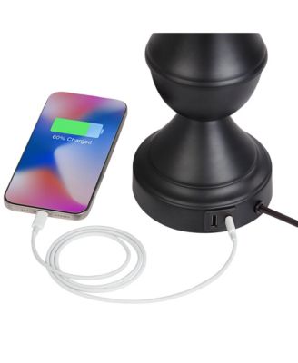 Traditional Table Lamps 25" High Set of 2 with USB Port Bronze Metal LED Touch On  Faux Silk Drum Shade for Bedroom Living Room