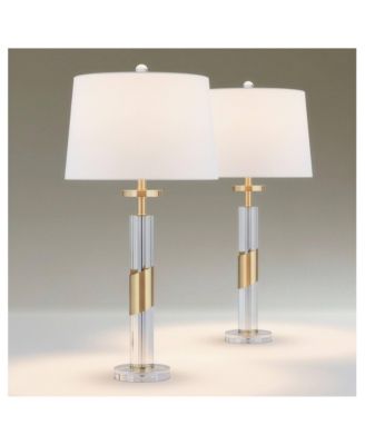 Alfred " High Soft Brass and Crystal Column Table Lamp Set of 2