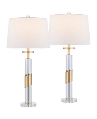 Alfred " High Soft Brass and Crystal Column Table Lamp Set of 2