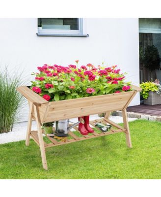 59'' x 31'' x 32.5'' Raised Garden Bed w/ Shelf Wood Elevated Planter Box w/ Liner