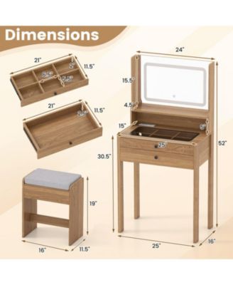 Small Vanity Desk with LED Mirror and Cushioned Stool for Small Spaces