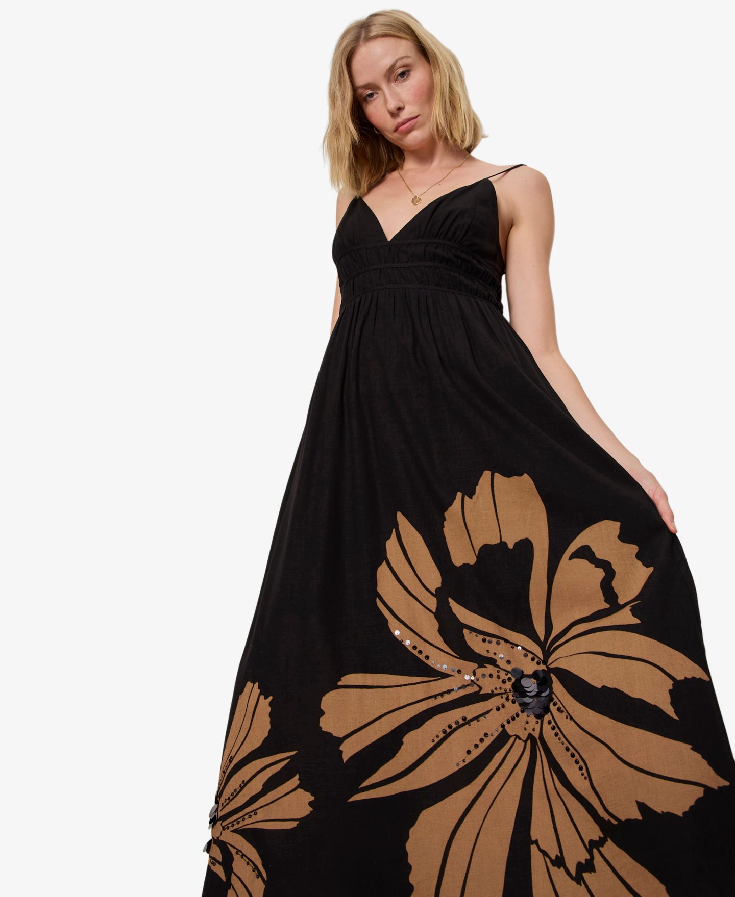 Женское платье Sanctuary Mira Embellished Volume V-Neck Maxi, цвет: Macro Lotus — фото 4