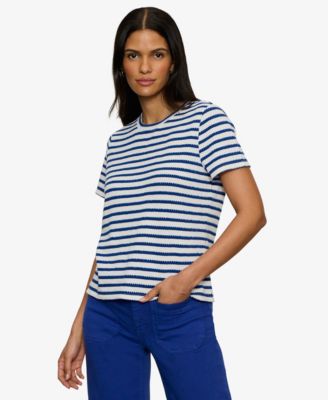 Women's Striped Crewneck Textured T-Shirt