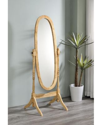 59.25" Tall Standing Wooden Floor Mirror with Natural finish, Oval Shape