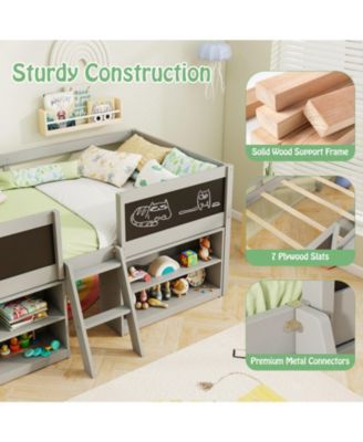 Loft Bed with Storage Shelves and Ladder