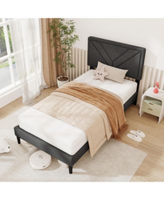 Linen Upholstered Bed Frame with Tufted Headboard