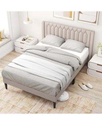 Velvet Upholstered Platform Bed Frame with Headboard and Wingback Headboard