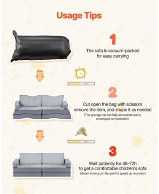 14-Piece Modular Kids Play Couch with Armrests, Convertible Sectional Toddler Sofa