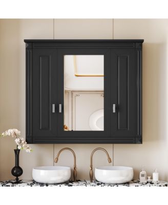 Bathroom Wall Cabinet with Mirror, Wall Mounted Medicine Cabinet with 4 Shelves, Mirrored Door Over Toilet Storage Cabinet