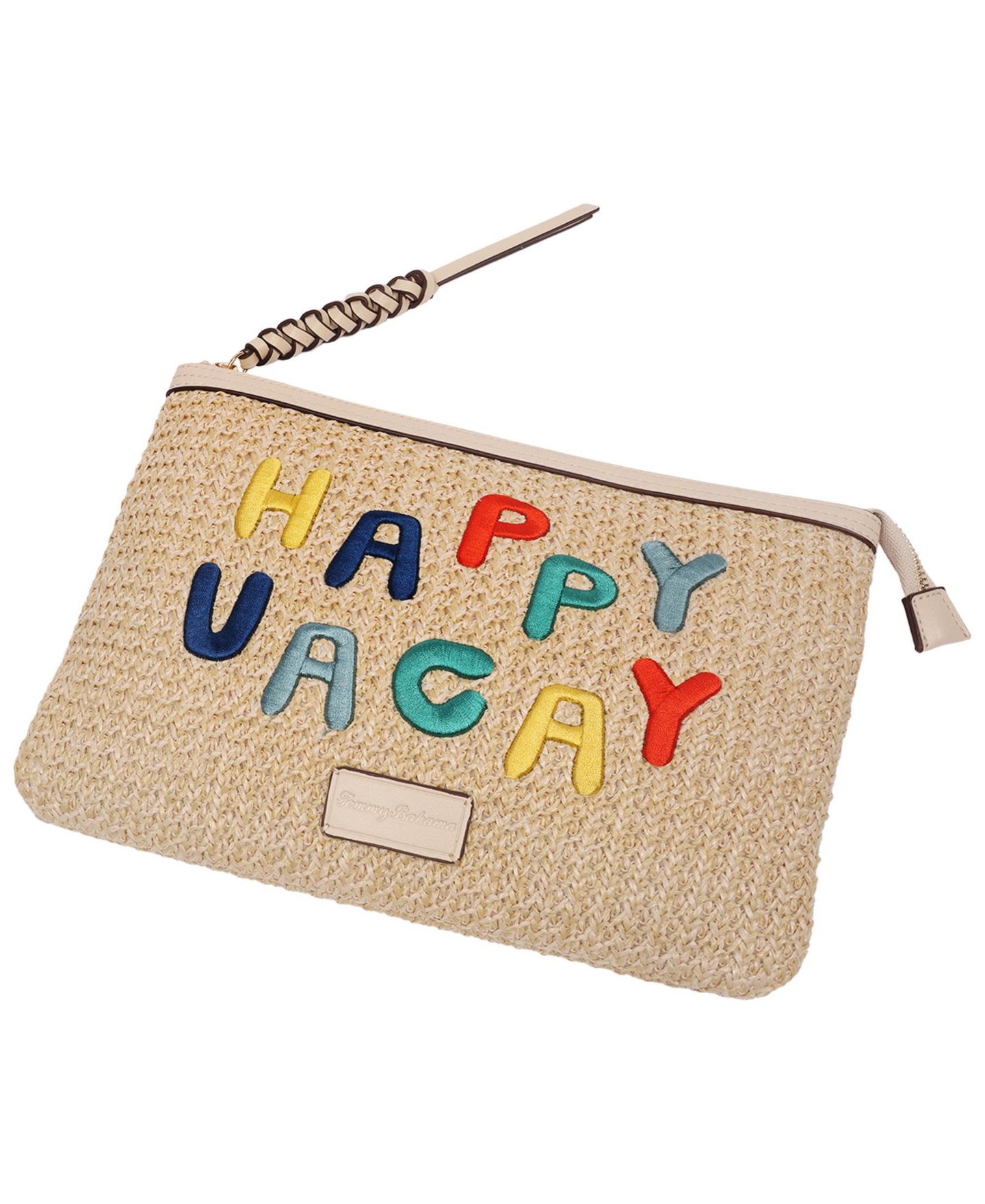 Женский клатч Tommy Bahama Happy Vacay Raffia Clutch - Woven Straw Zip Pouch with Embroidered Lettering, цвет: Кремовый — фото 8