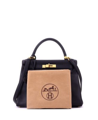 Kelly 28 Handbag Black Clemence with Gold Hardware