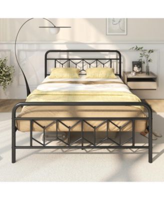 Metal Bed Frame with Headboard and Snap-Lock Slats