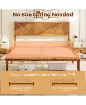 Rubberwood Platform Bed Frame with Storage Drawers and Headboard