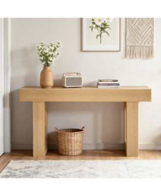 63 Inch Farmhouse Console Table with Shelf and Hidden Storage