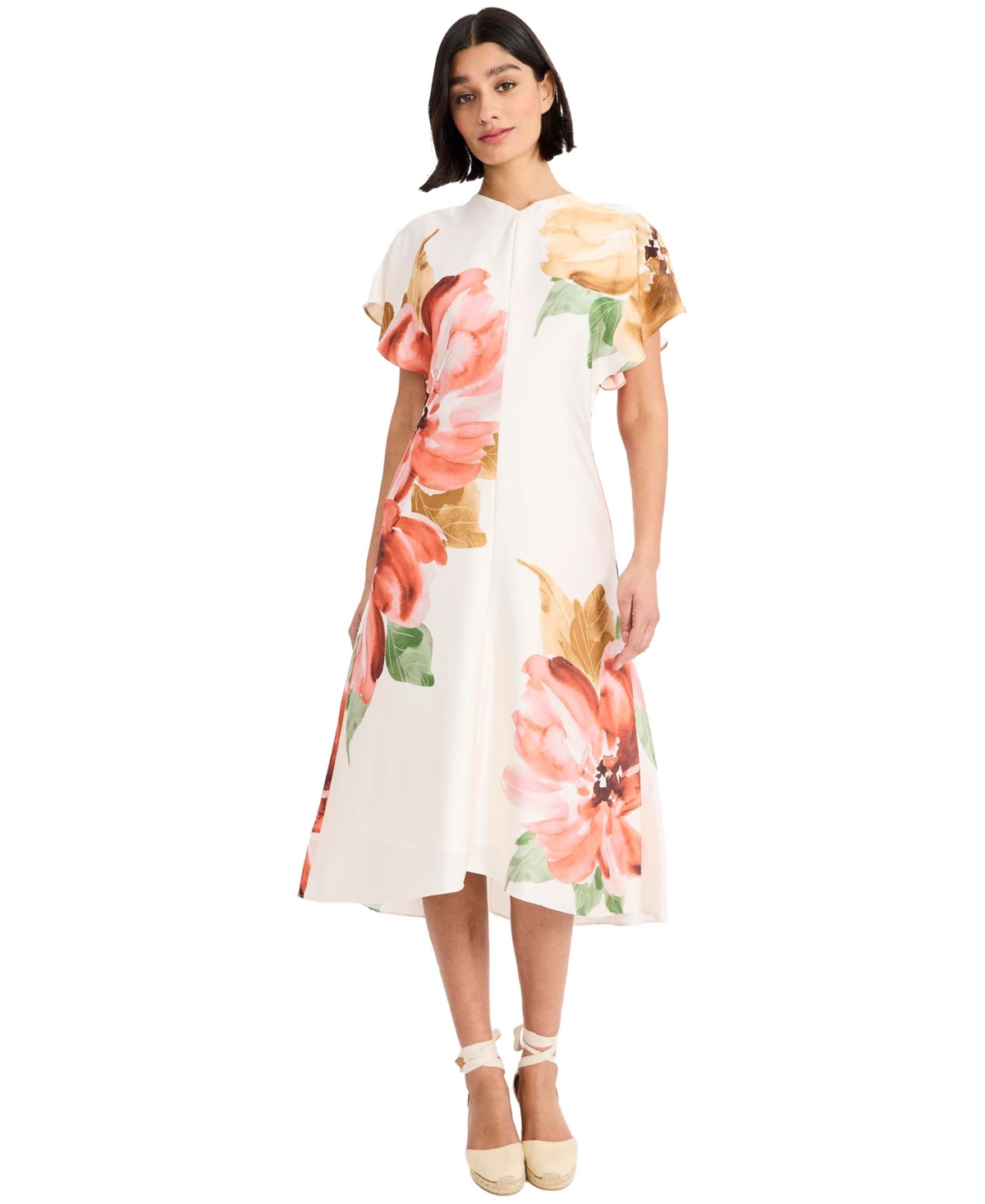 Maggy London Women's Short-Sleeve V-Neck Printed Midi Dress