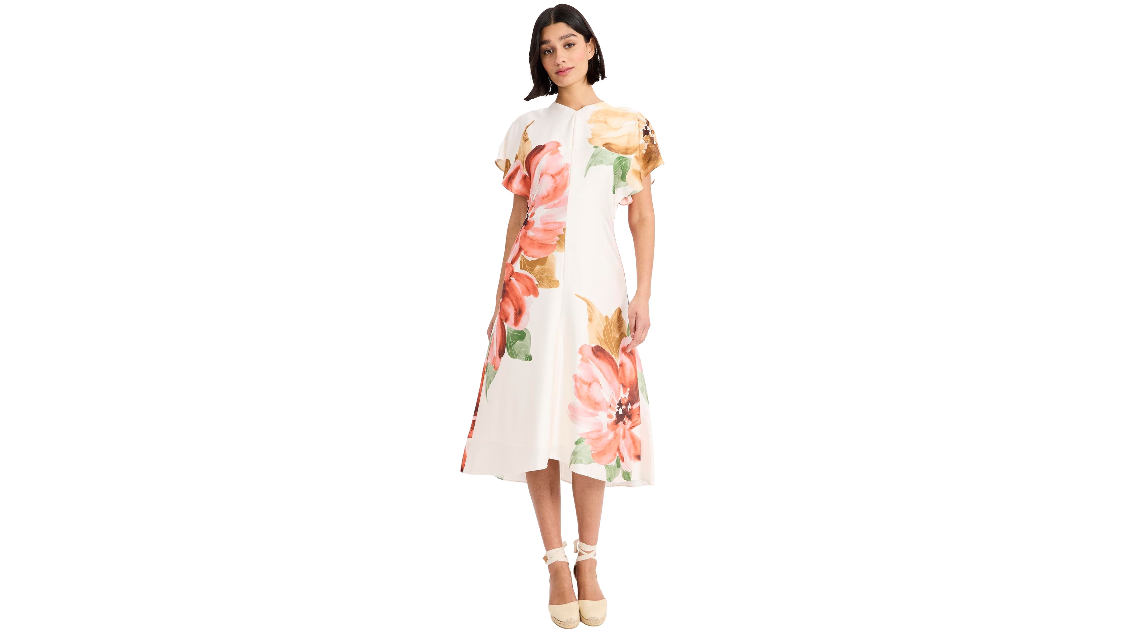 Maggy London Women's Short-Sleeve V-Neck Printed Midi Dress