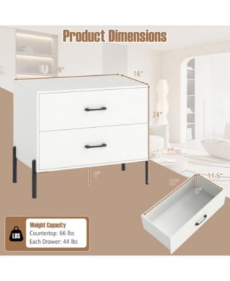 Modern 2-Drawer Nightstand with Metal Legs and Wide Storage