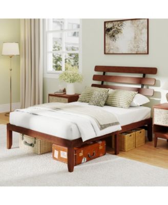 Metal and Wood Platform Bed Frame with Headboard and Retro Headboard