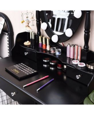 Oval Mirror Makeup Vanity Set with 10 LED Dimmable Bulbs and 3 Drawers