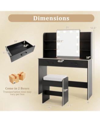Makeup Vanity Set with Lighted Mirror Power Outlet and Cushioned Stool