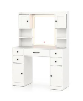 Makeup Vanity Desk with LED Lighted Mirror and Built-In Charging Station