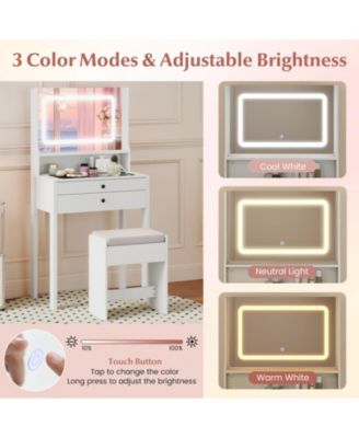 Small Vanity Desk with Lighted Mirror and Stool Set for Bedroom