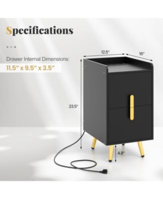 Nightstand with 2 Drawers and USB Charging Ports