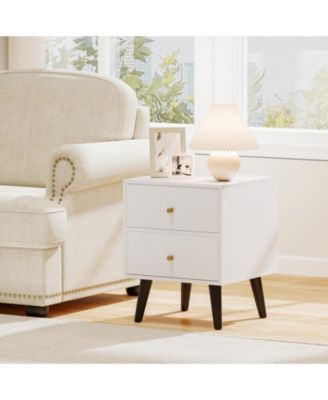 Mid-Century Modern 2-Drawer Nightstand with Golden Knobs