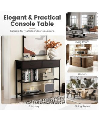 39.5 in Narrow Entryway Console Table with 2 Drawers and Metal Shelves