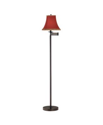 Swing Arm Floor Lamp 60.5" Tall Bronze Rust  Fabric Shade with Gold Trim for Living Room Reading Bedroom Office