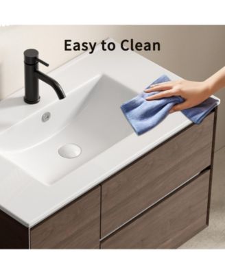 24 inch Bathroom Vessel Sink, Ceramic Bathroom Vanity Sink Top with Overflow, No Drain Convenient for Storing Personal Items