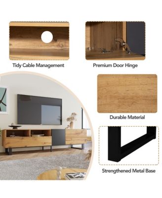 TV Stand Accommodates , Televisions, Wooden Entertainment Center Featuring Double Storage and Drop Down Door Design for Living Room