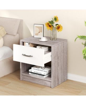 Bedside Table Nightstand with Drawer and Open Shelf