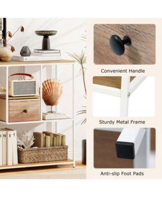 40 in Console Table with Fabric Drawer and 4 Staggered Open Shelves