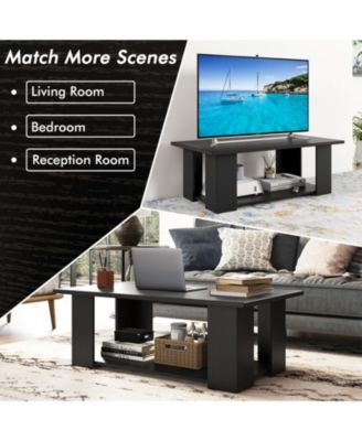 41 in Modern 2-Tier Rectangular Coffee Table with Open Storage Shelf