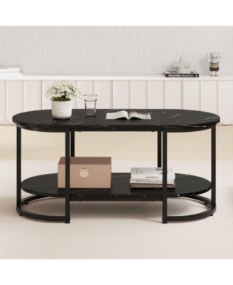 39.5 in Faux Marble 2-Tier Coffee Table with Metal Frame