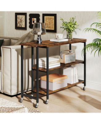 360-Degree Rotating Sofa Side Table with Wheels and Storage, 40-60 in