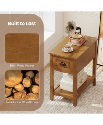 Set of 2 Retro Narrow End Tables with Drawer and Open Shelf