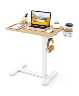 Height Adjustable Mobile Overbed Bedside Table with Cup Holder