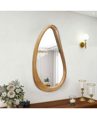 Modern Irregular Teardrop Wooden Wall Mirror, 29.92"x20.08" for Bathroom Bedroom Living Room