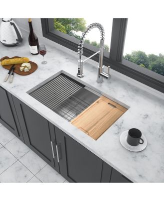 32" Undermount Kitchen Sink, 16G Stainless Steel Ledge Workstation Single Bowl