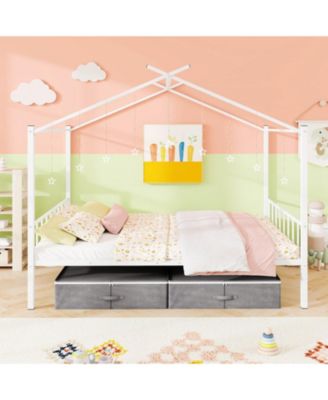 Full Kids House Bed Frame with Storage Drawers