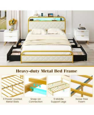 Full Metal Platform Bed Frame with LED Lights and Charging Station